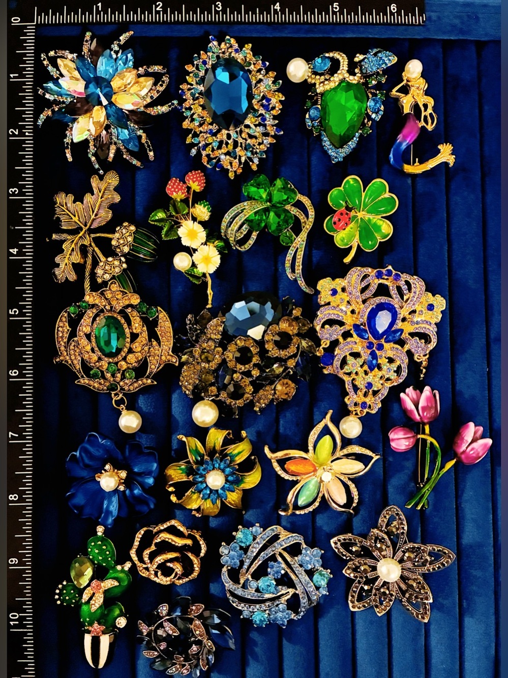 20 Pc Lot Statement Floral Brooch Pins Rhinestone Crystal Enamel Mixed Styles